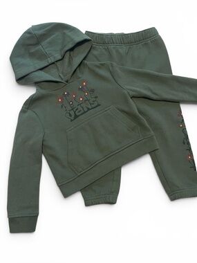Vans Olive Green Kids Hoodie & Sweatpants Set with Flower Graphic Size 2T